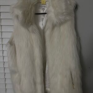 Calvin Klein Cream Faux Fur Vest Cozy Sleeveless Design